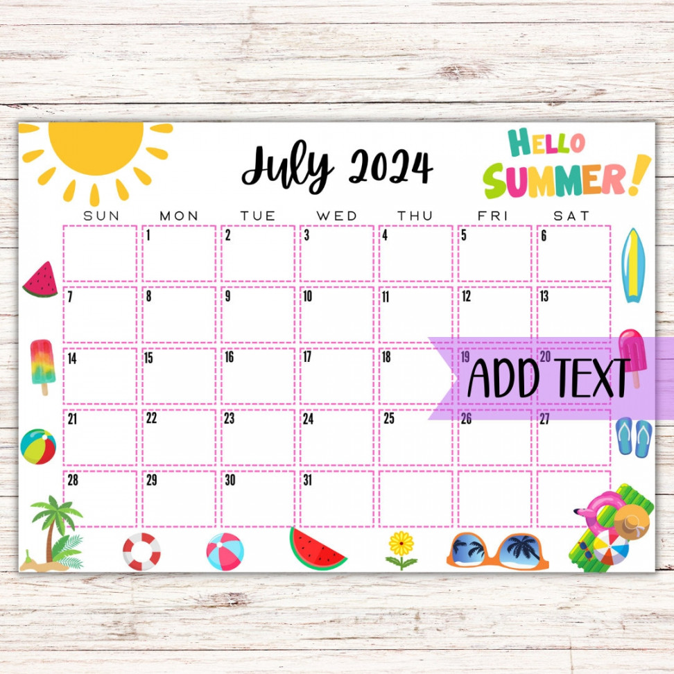 EDITABLE Printable July Calendar  Cute July Calendar With Beach Balls  and Popsicles Family Calendar July  Calendar Fillable - Etsy