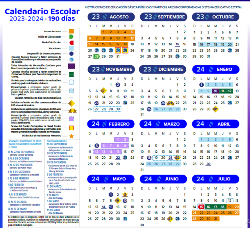 Este es el Calendario Escolar - de Guanajuato – El Buen