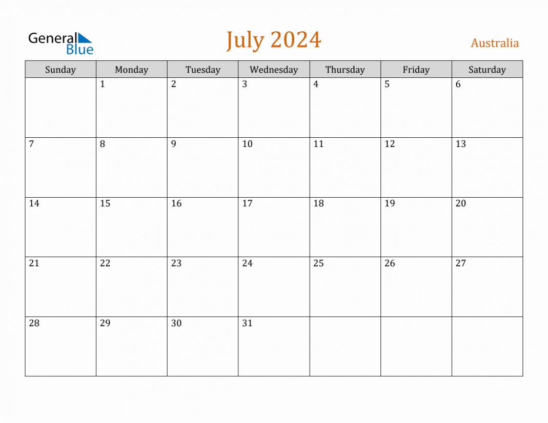 Free July  Australia Calendar