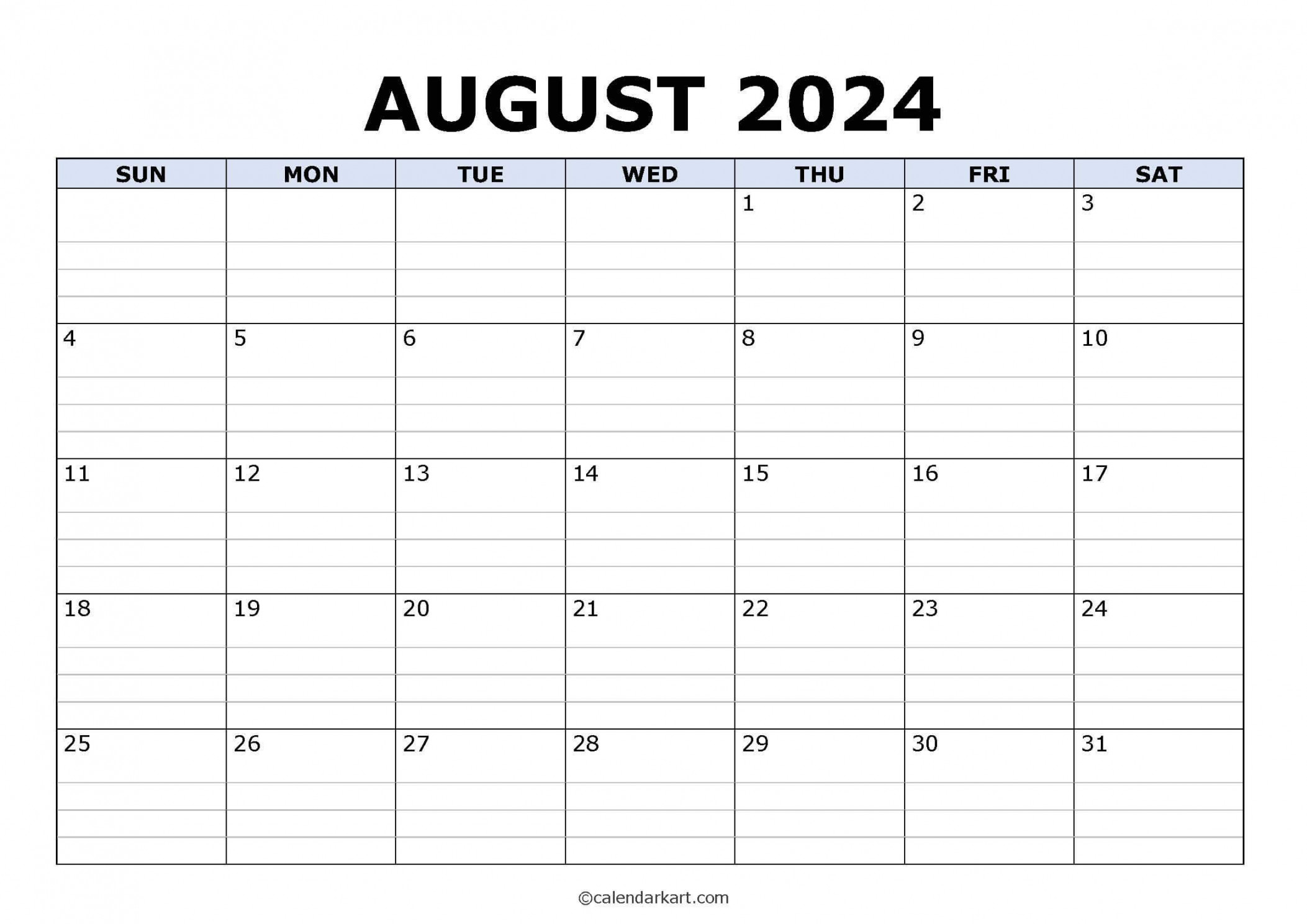 Free Printable August  Calendars - CalendarKart