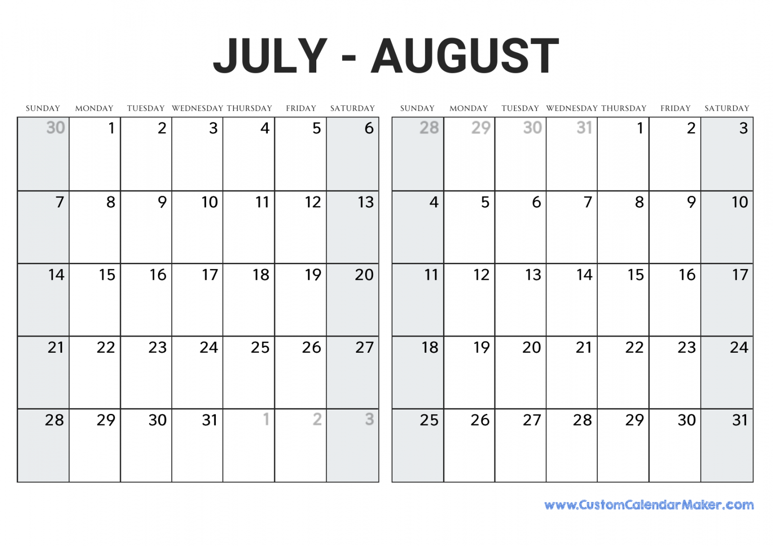 july and august printable calendar template 0