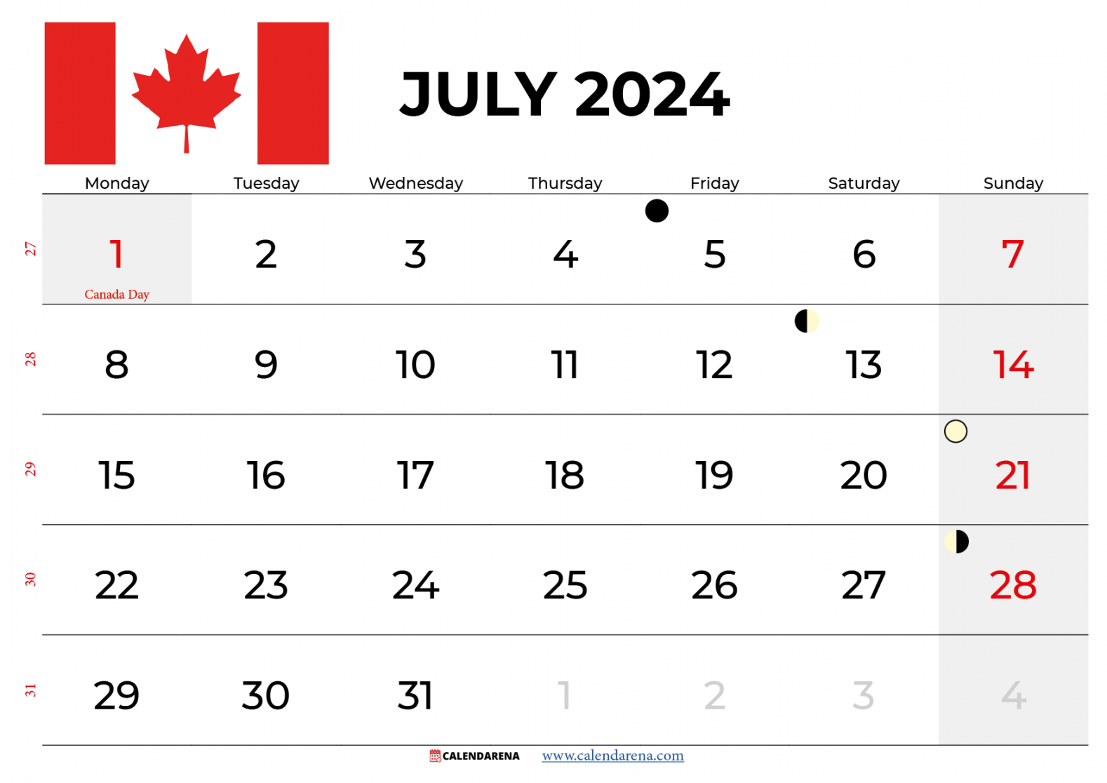 july calendar canada