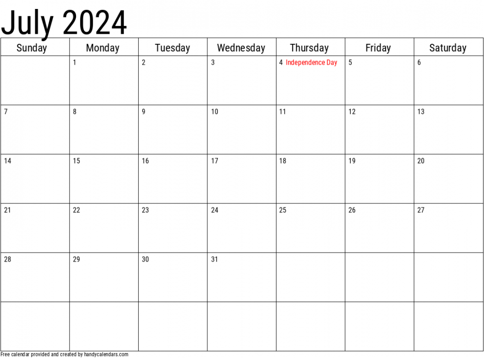 July Calendars - Handy Calendars