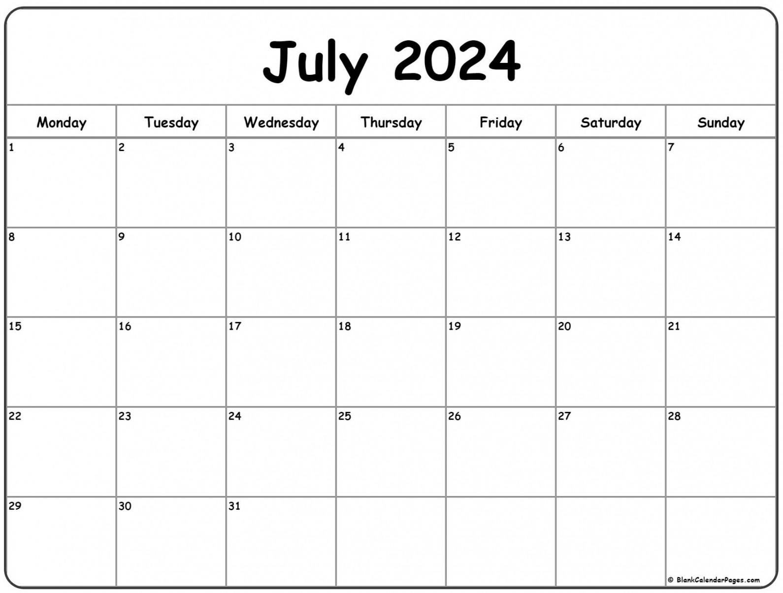 july monday calendar monday to sunday 0