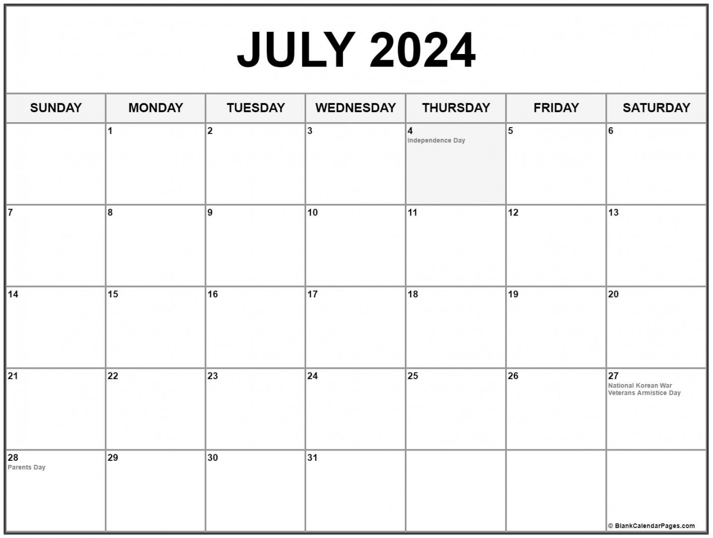 july with holidays calendar 0