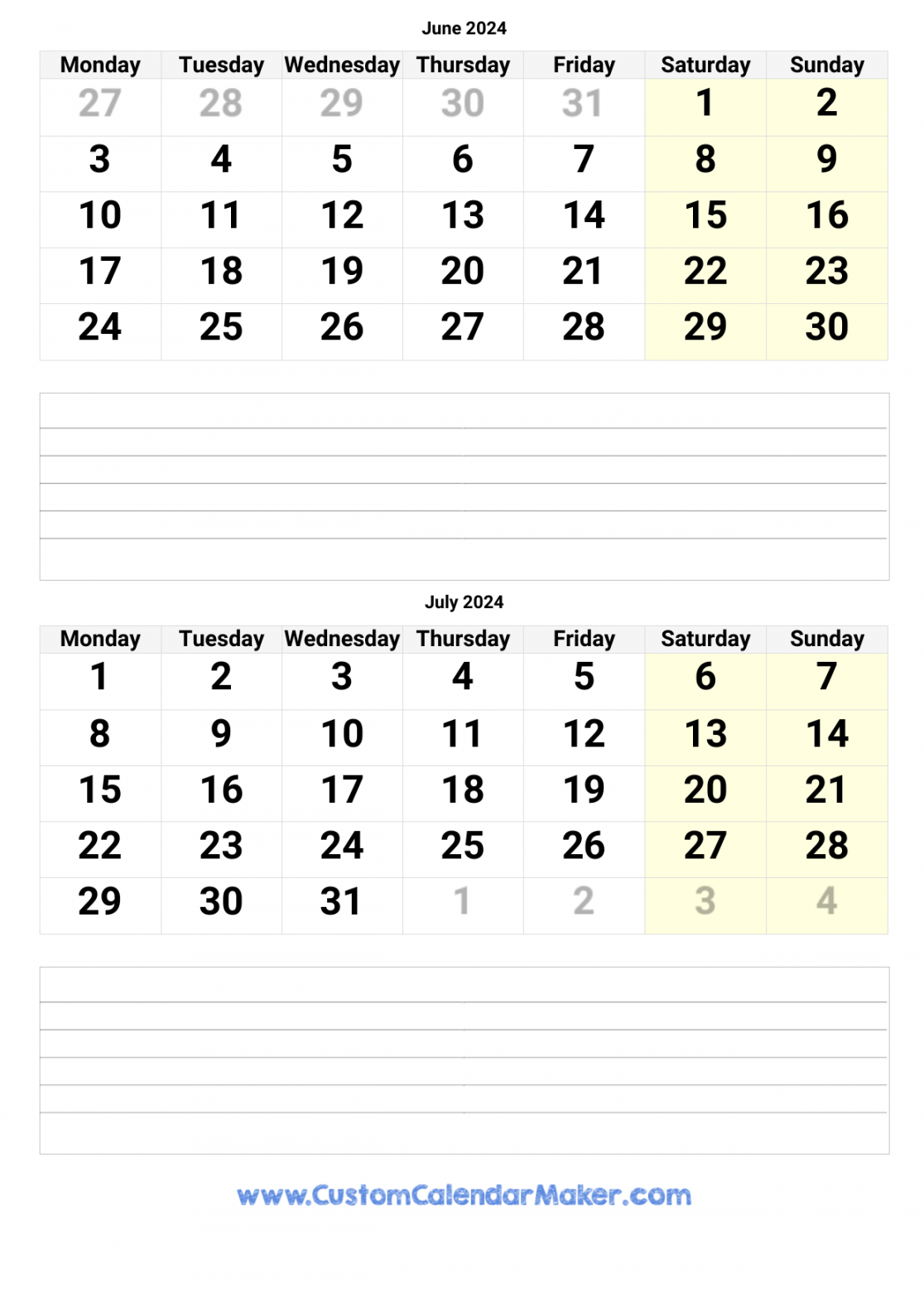 june and july printable calendar template 1
