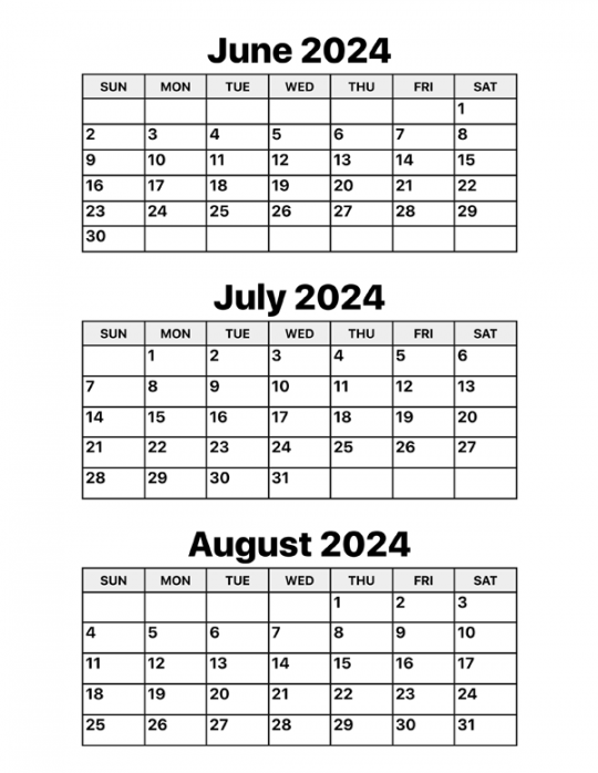June July August  Calendar – Calendar Options