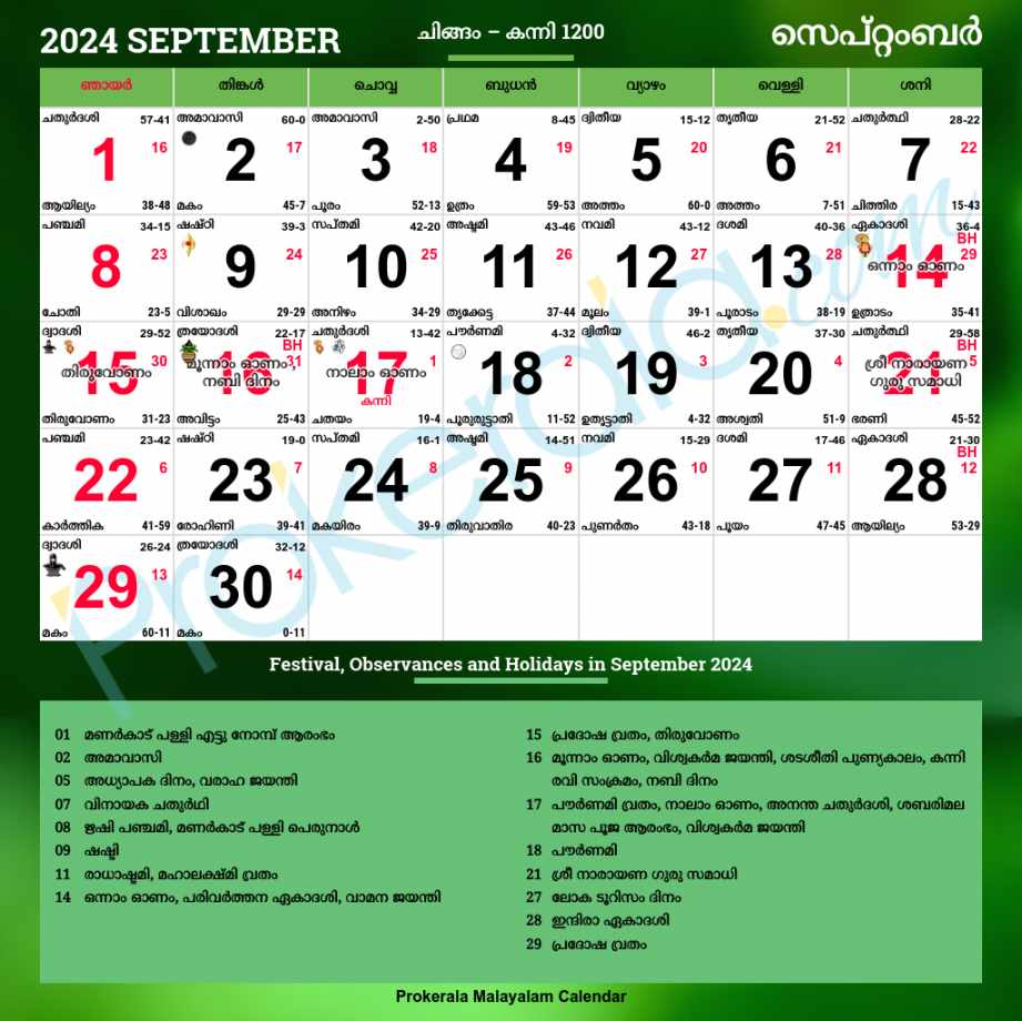 malayalam calendar september