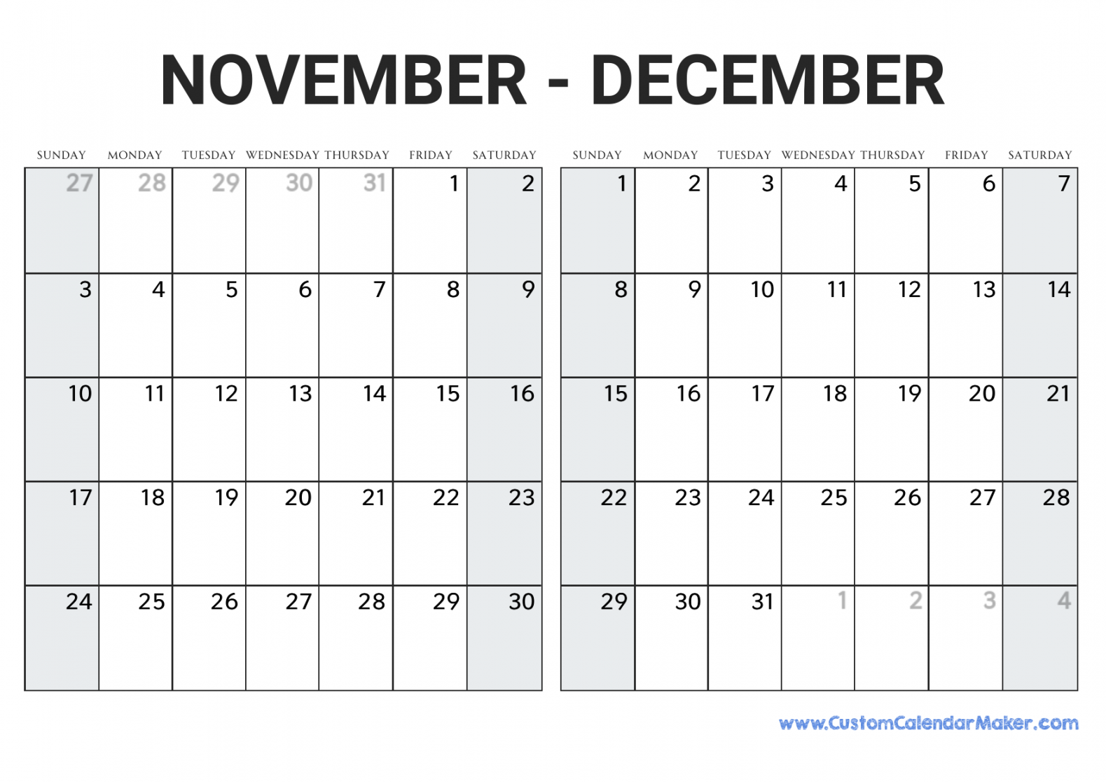 november and december printable calendar template 0