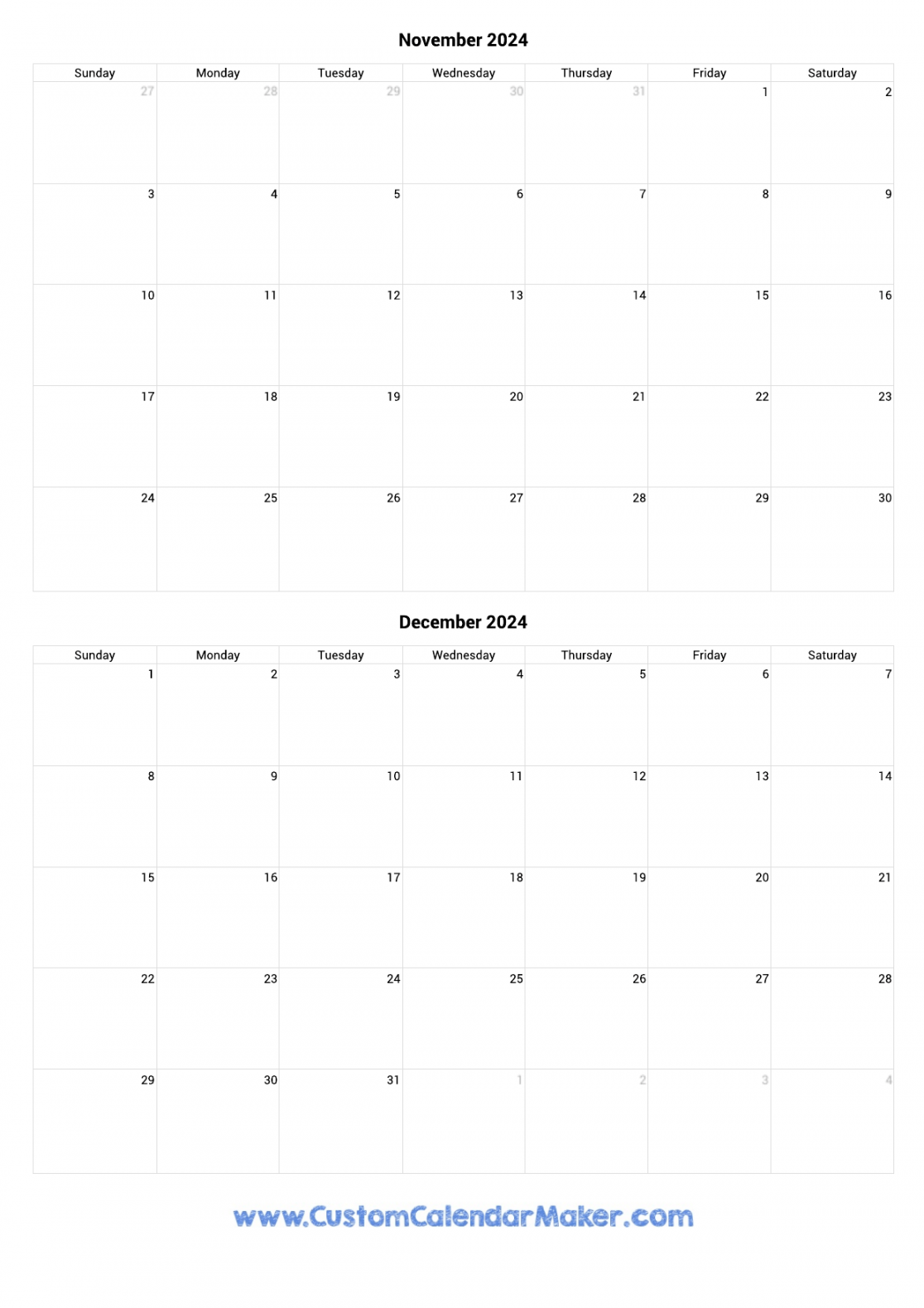 november and december printable calendar template 3