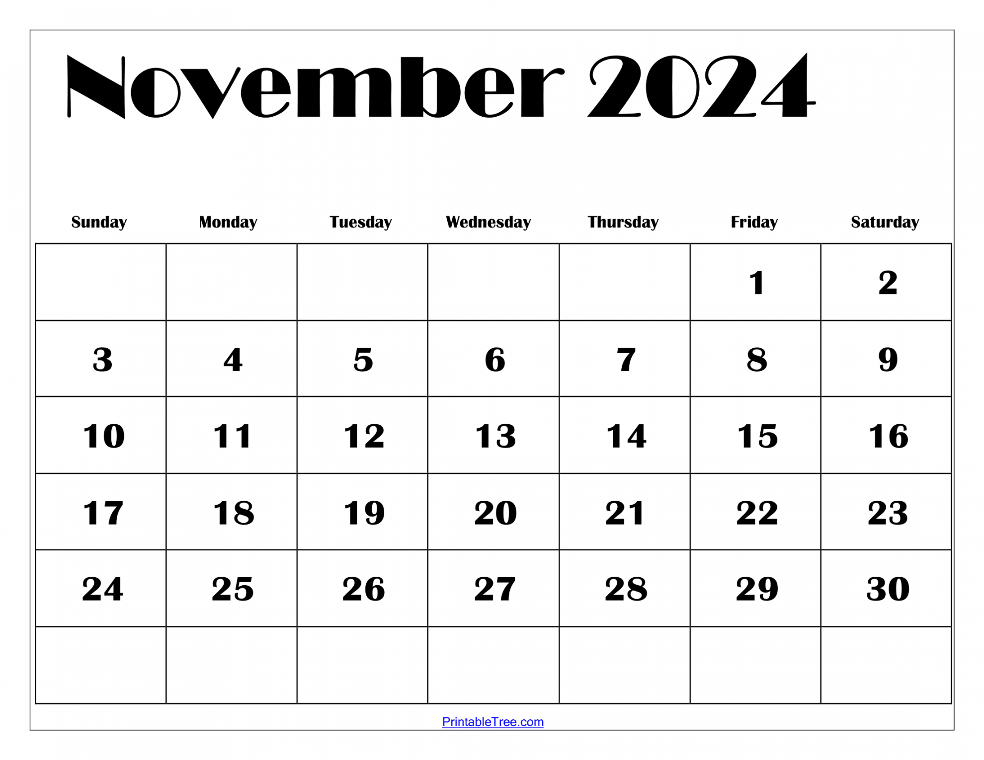 November  Calendar Printable PDF Template With Holidays
