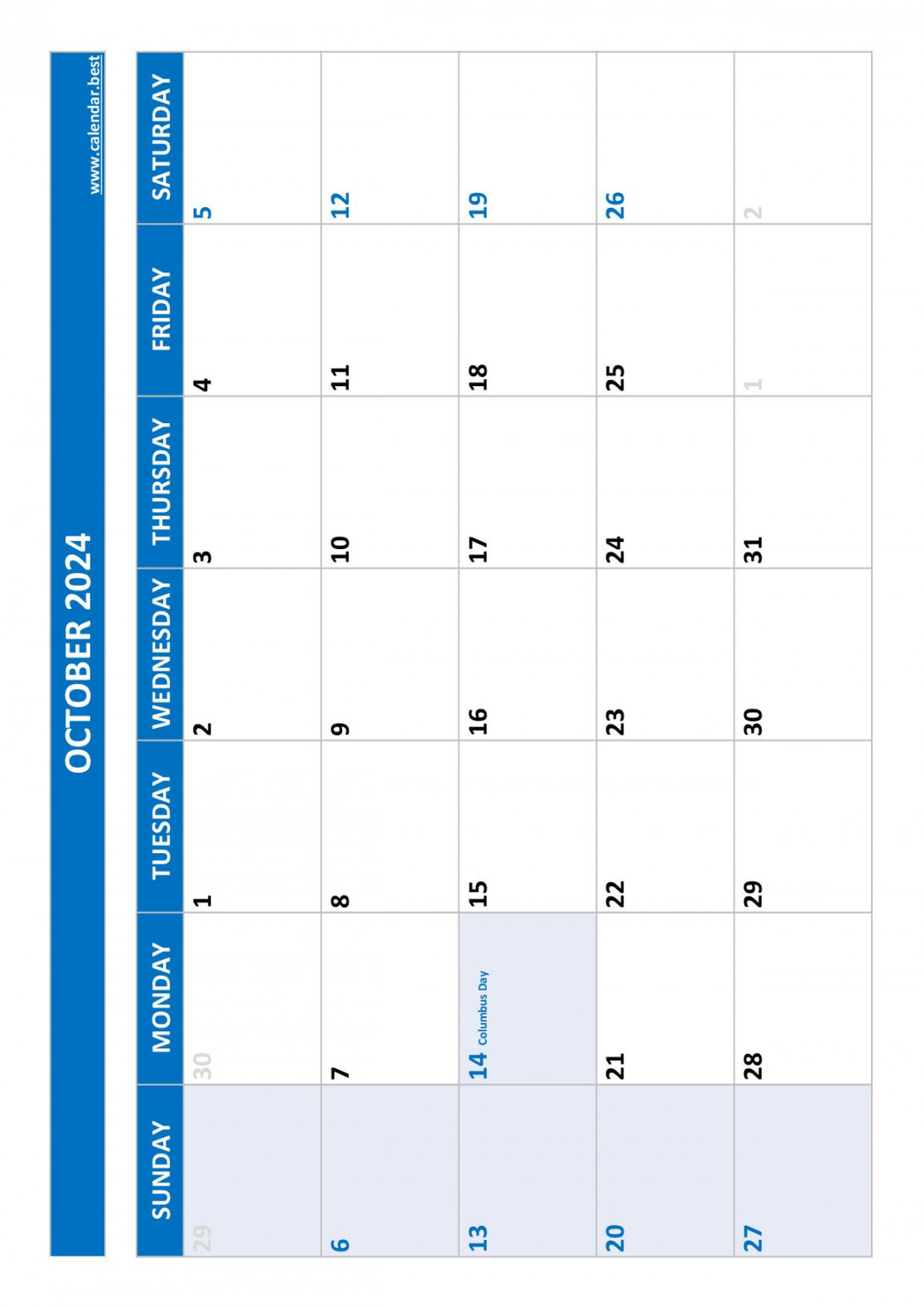 October  calendar -Calendar