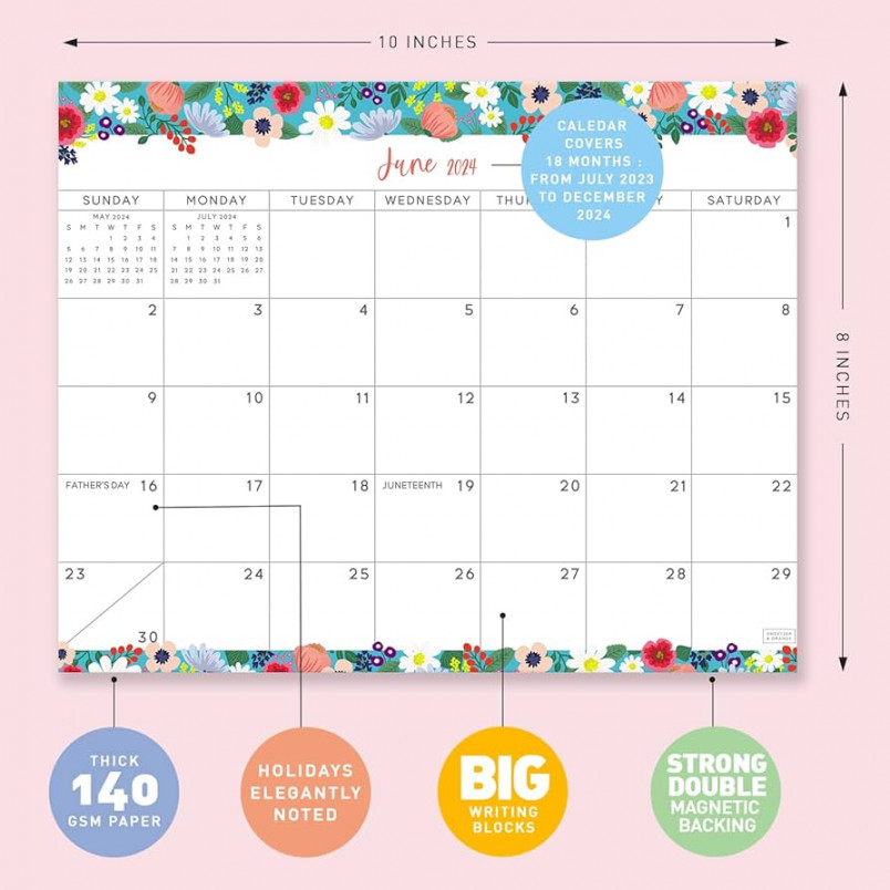 S&O Floral  Magnetic Fridge Calendar Runs from Now to December  -  Tear-Off Refrigerator Calendar to Track Events & Appointments - Magnetic