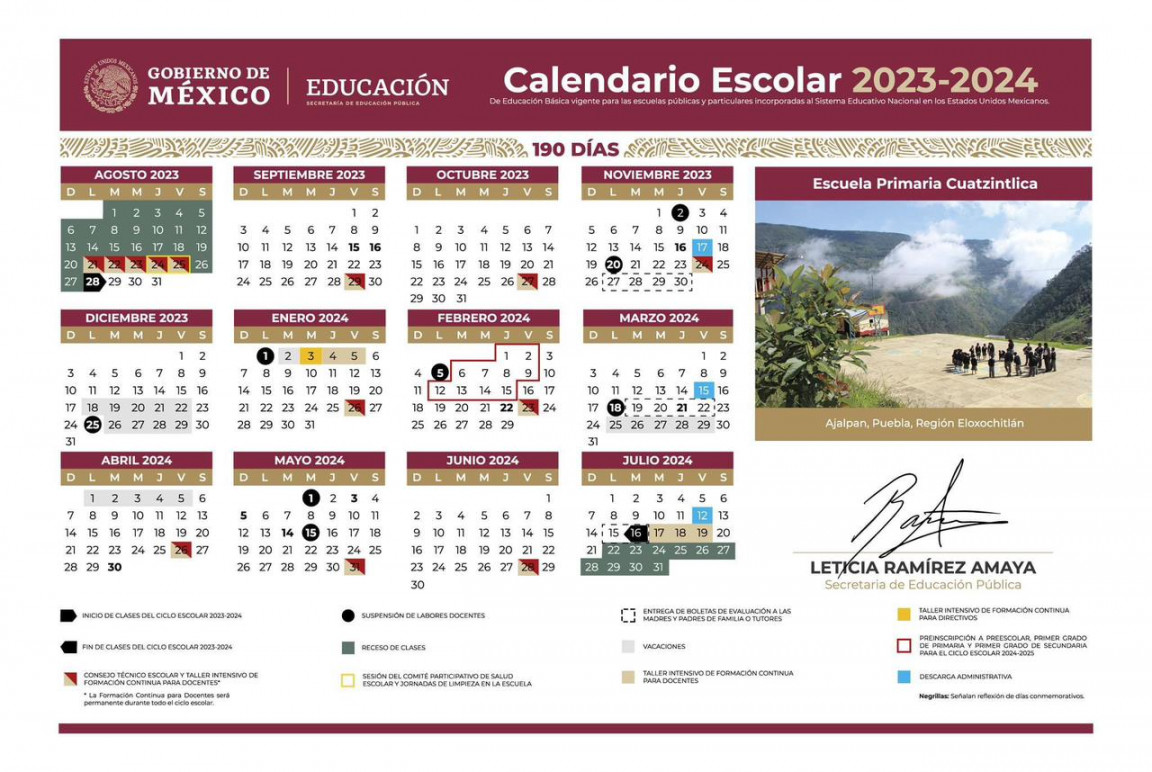 SEP publica calendarios escolares para el ciclo lectivo -