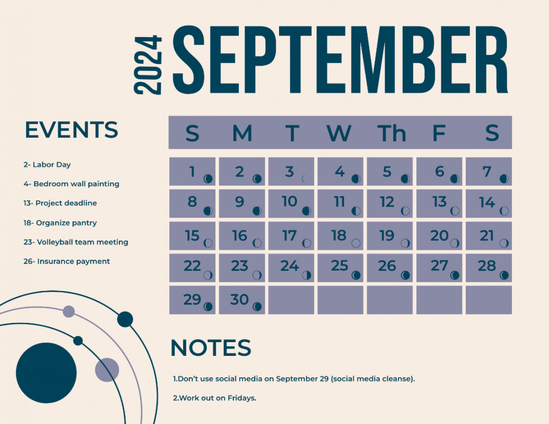 September  Calendar With Moon Phases Template - Edit Online