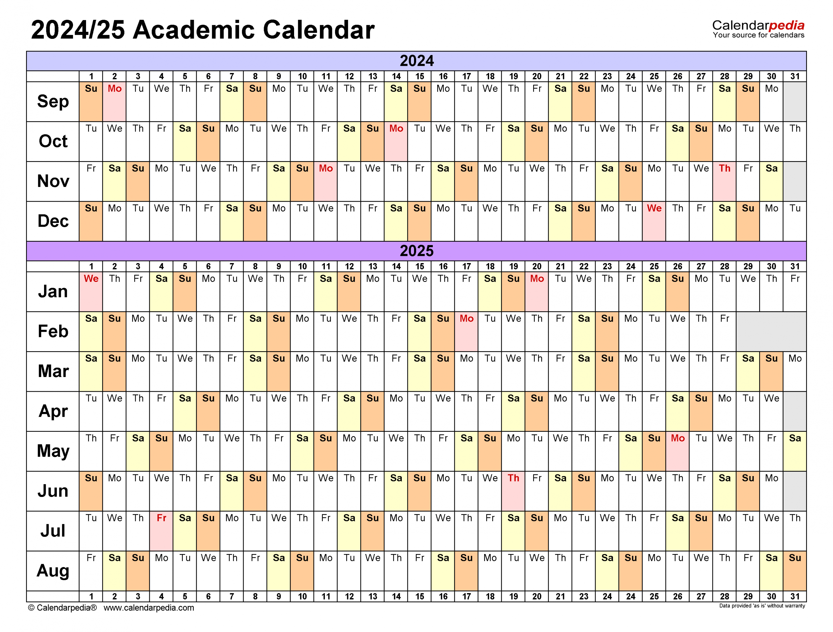 Academic Calendars / - Free Printable PDF templates