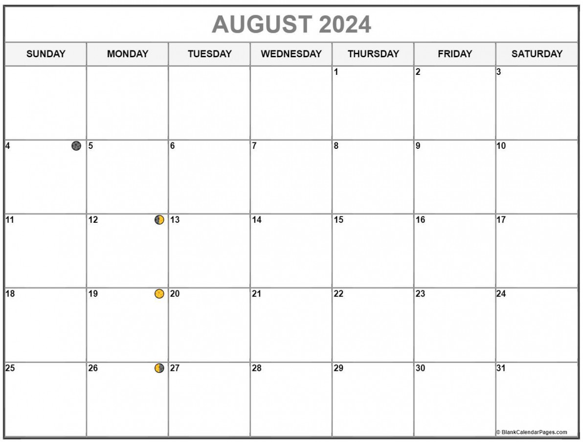 August  Lunar Calendar  Moon Phase Calendar
