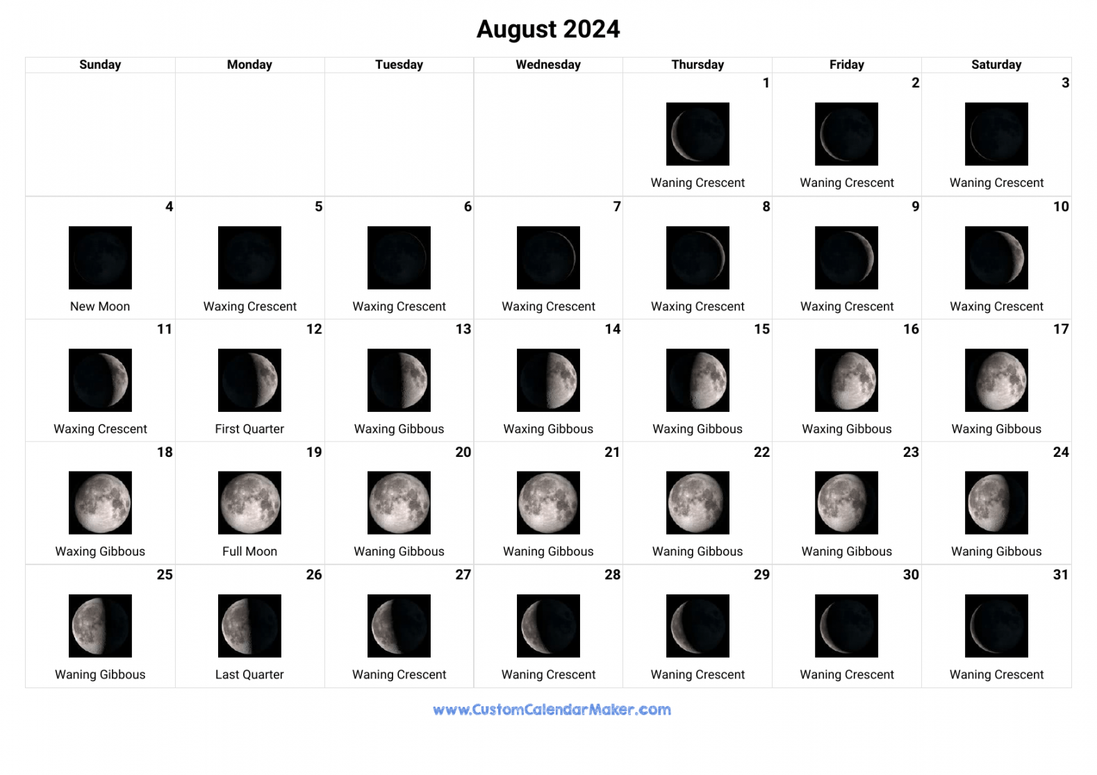 August  Moon Phases Calendar