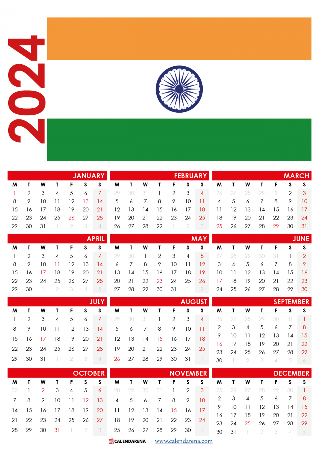 calendar  india with holidays and festivals