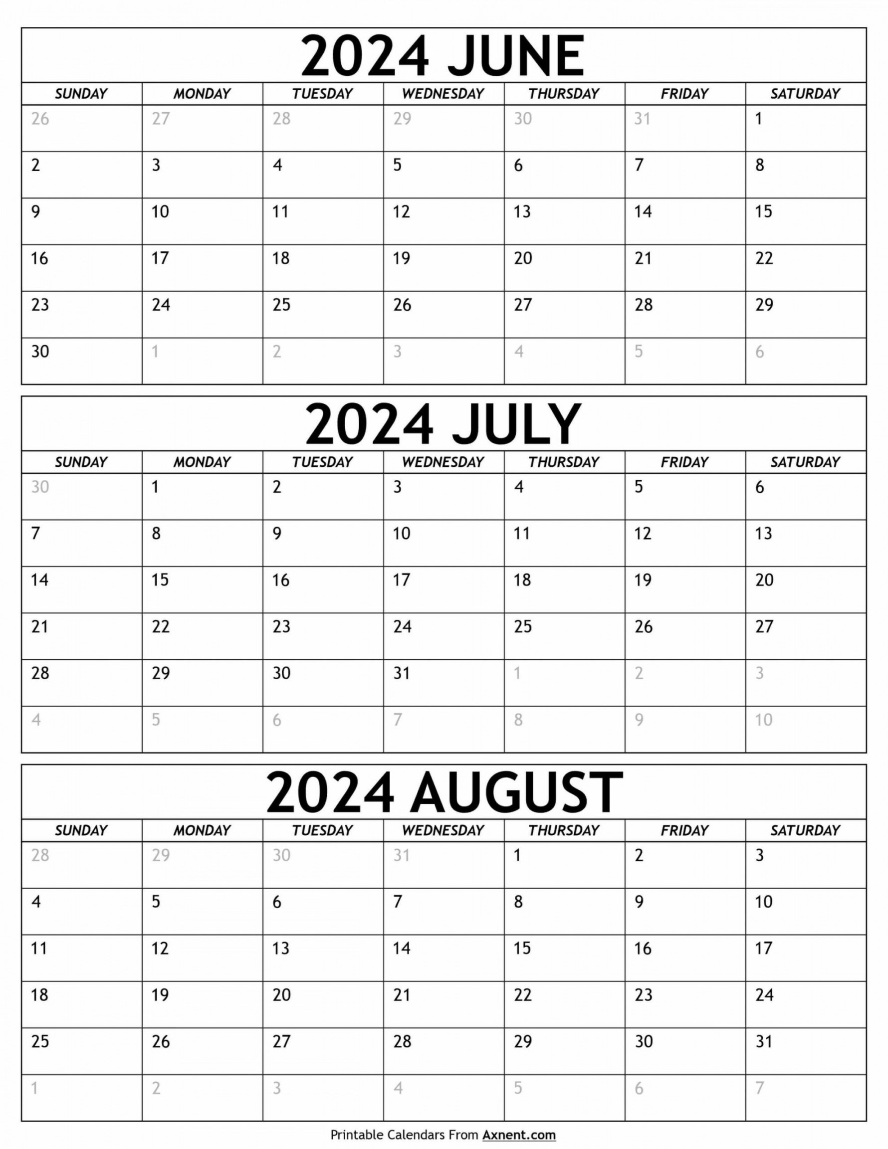 Calendar June July August