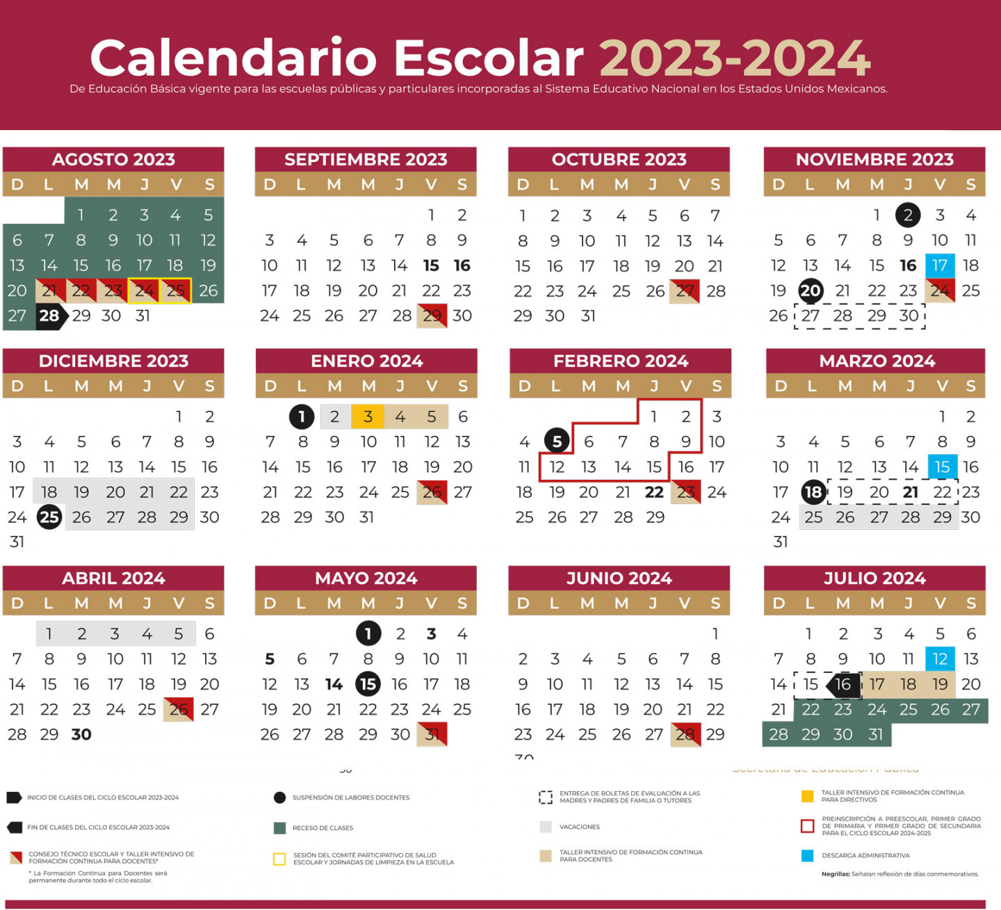 Calendario Escolar SEP -   días – Liceo Alexander Dul
