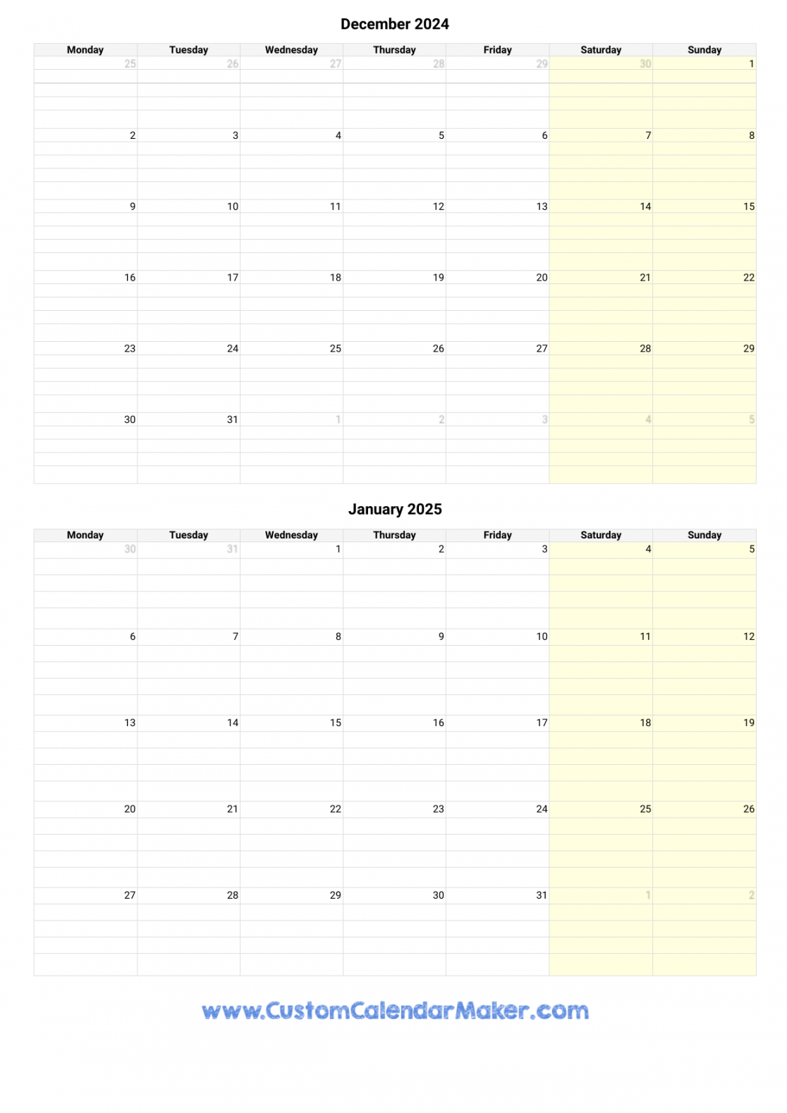 december and january printable calendar template 5