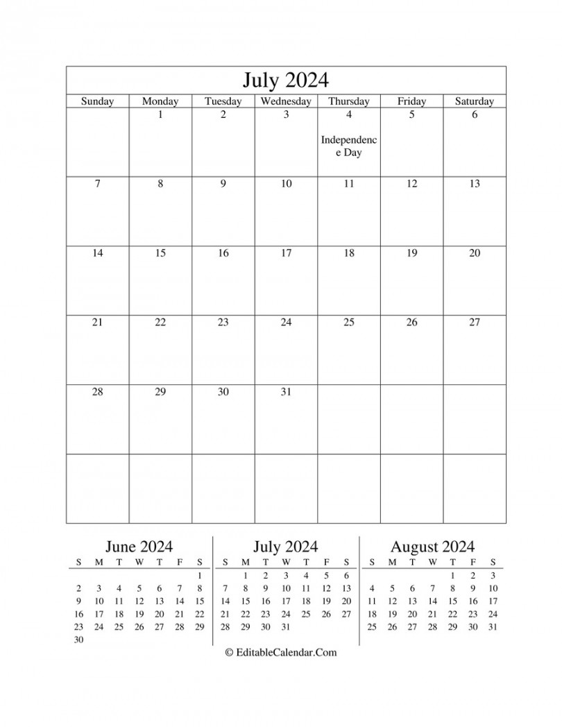 editable calendar july