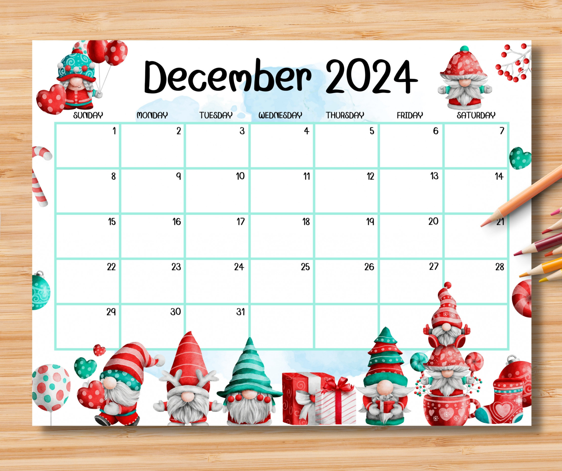 editable december calendar adorable christmas w cute gnomes