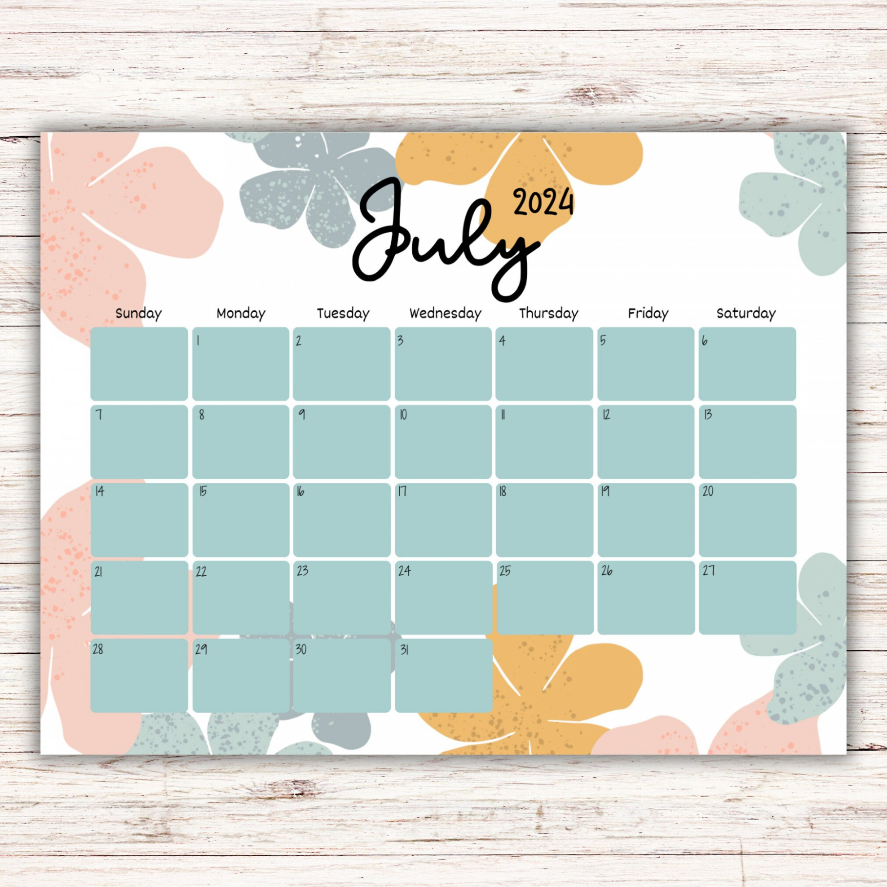 EDITABLE July  Calendar,  July Planner, Monthly Schedule