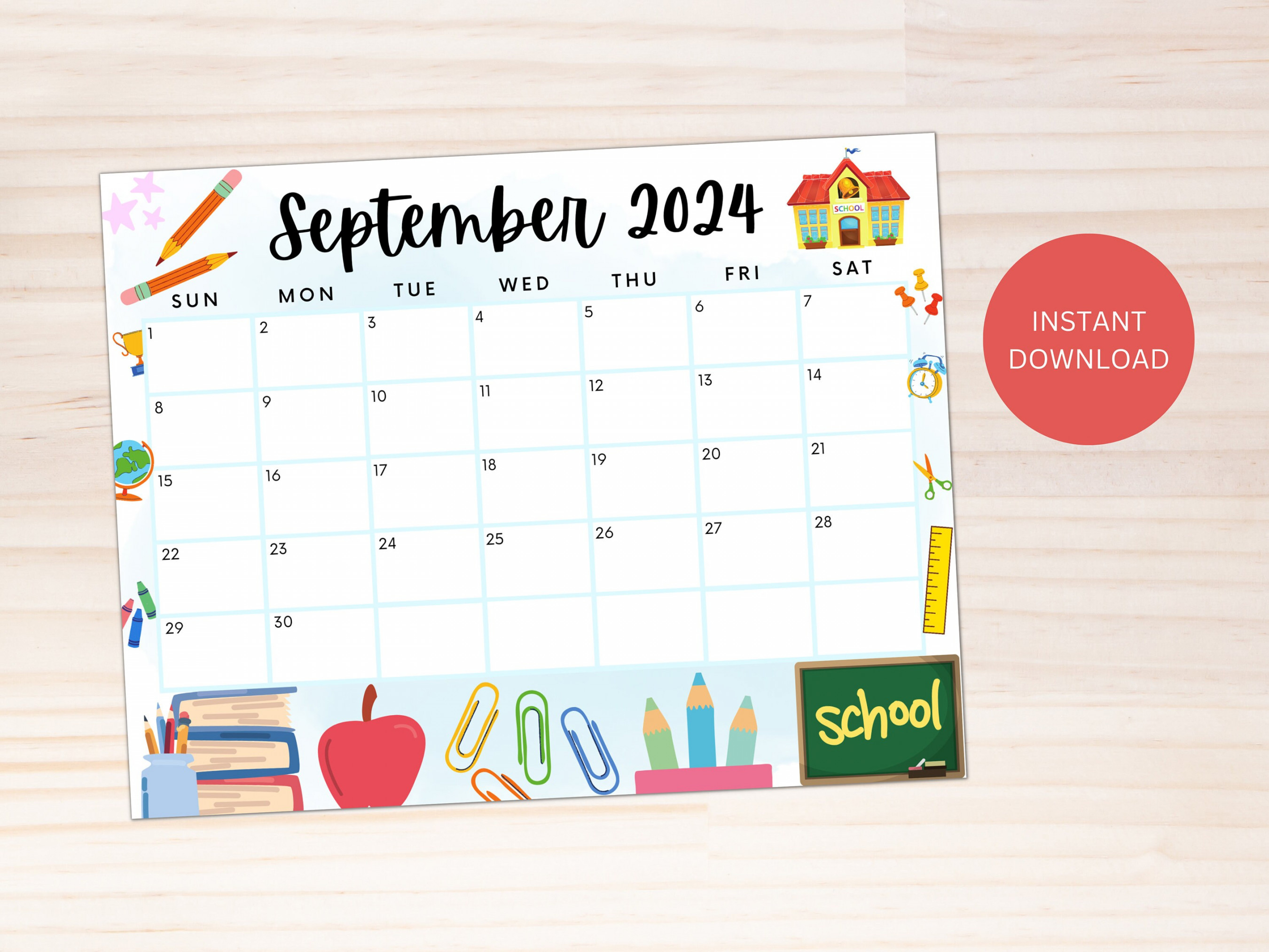 Editable September  Calendar, Cute Printable Calendar, Back to