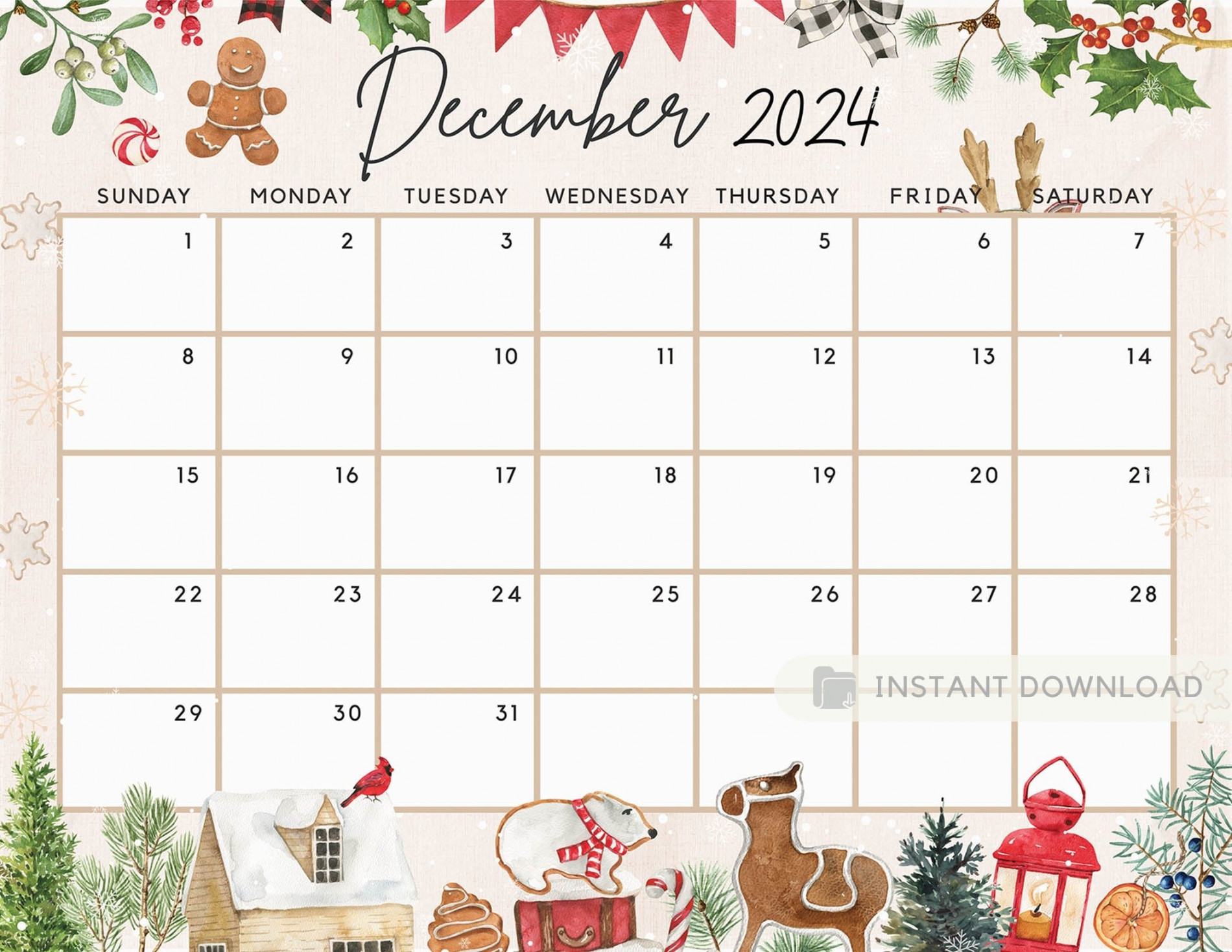 Fillable December  Calendar, Cute Festive Snowy Winter Christmas  Editable School Calendar Printable Planner Plan - Instant Download