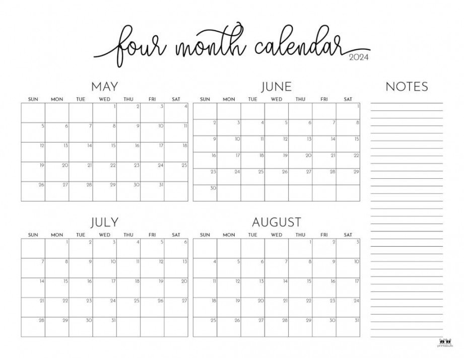 four month calendars free printables printabulls
