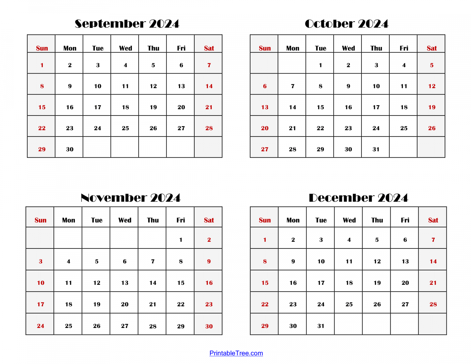 Four Month Calendars Printable PDF-  months calendar one page