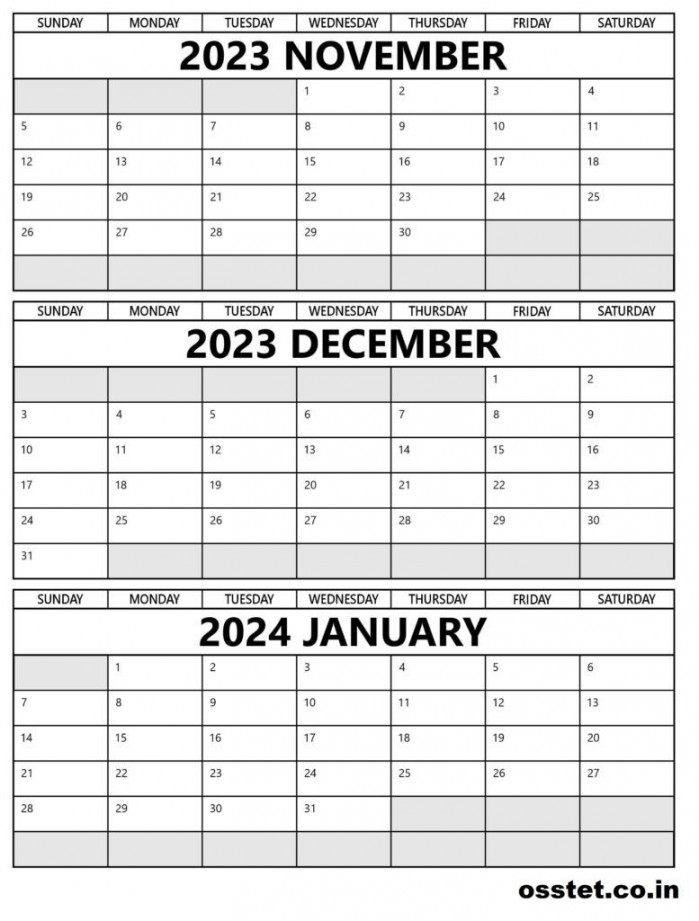 Free November December  To January  Calendar Printable