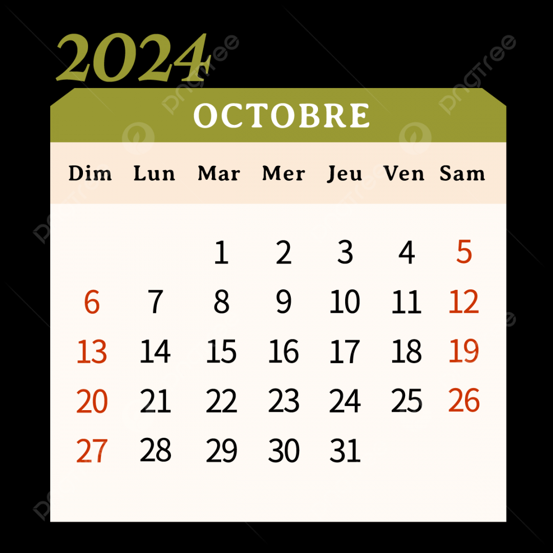 French Calendar October Green, Two Thousand And Twenty Four