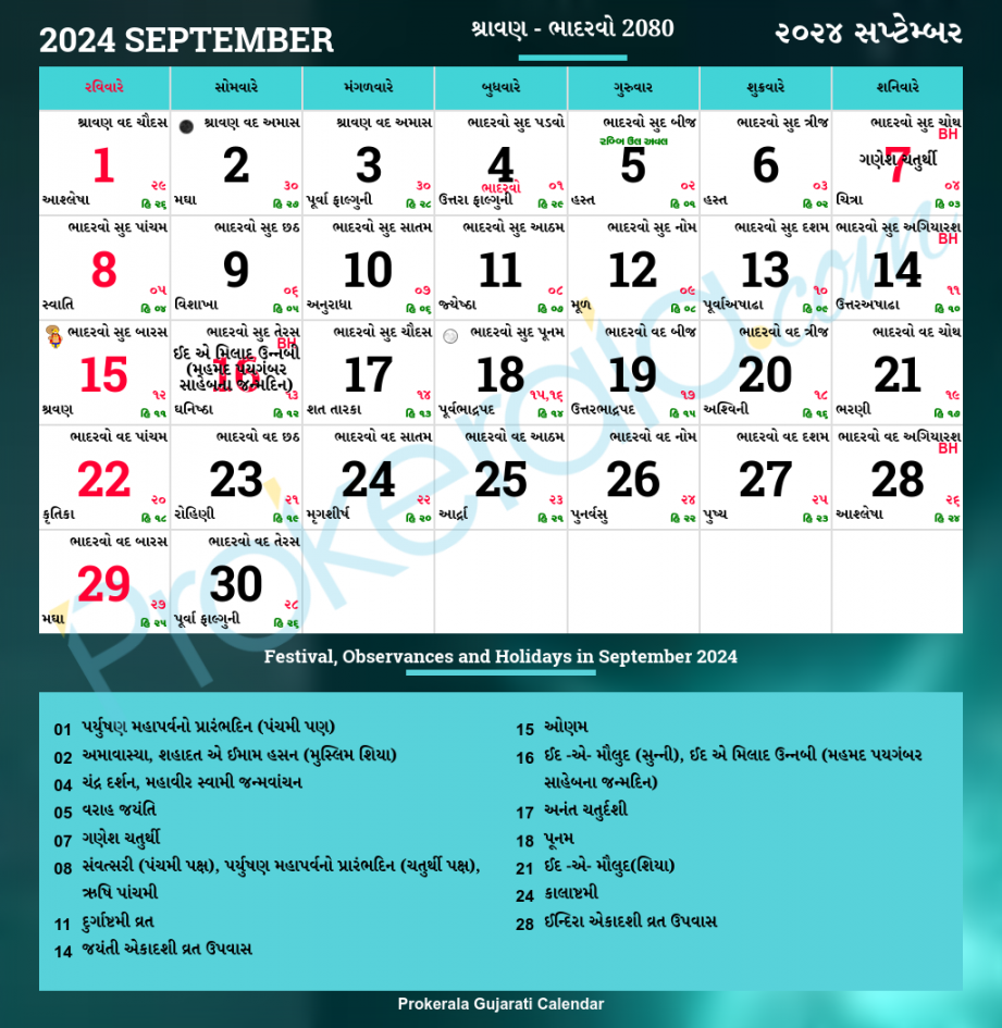 gujarati calendar september vikram samvat shravana
