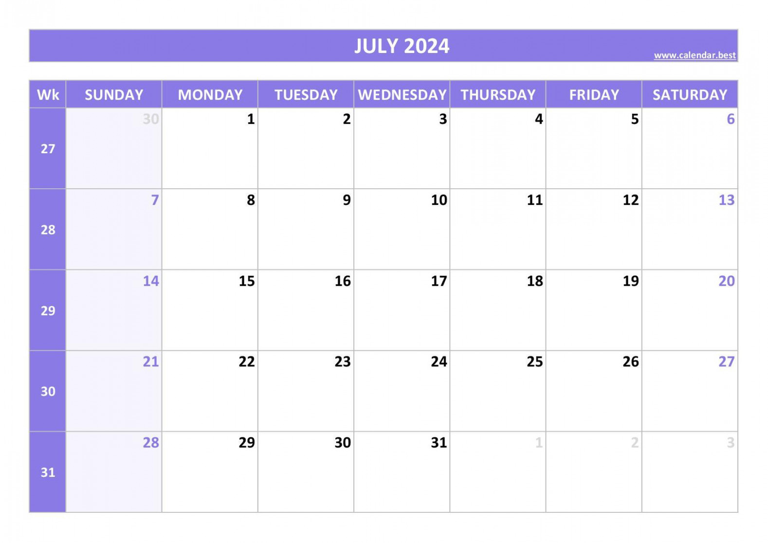 July  calendar -Calendar