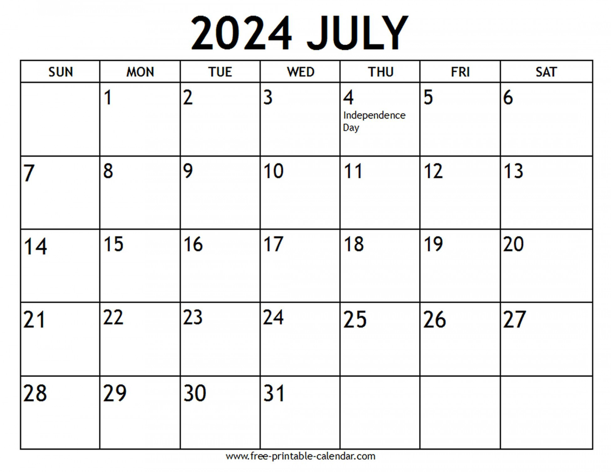 July  Calendar US Holidays - Free-printable-calendar