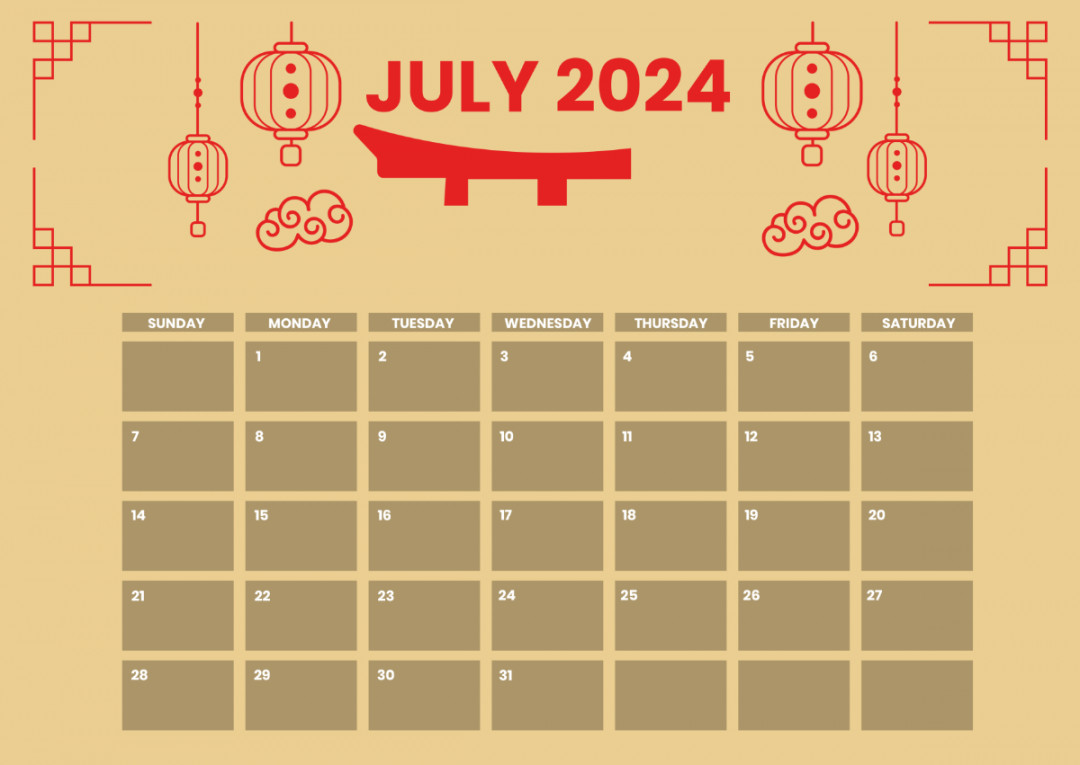 July  Chinese Calendar Template - Edit Online & Download