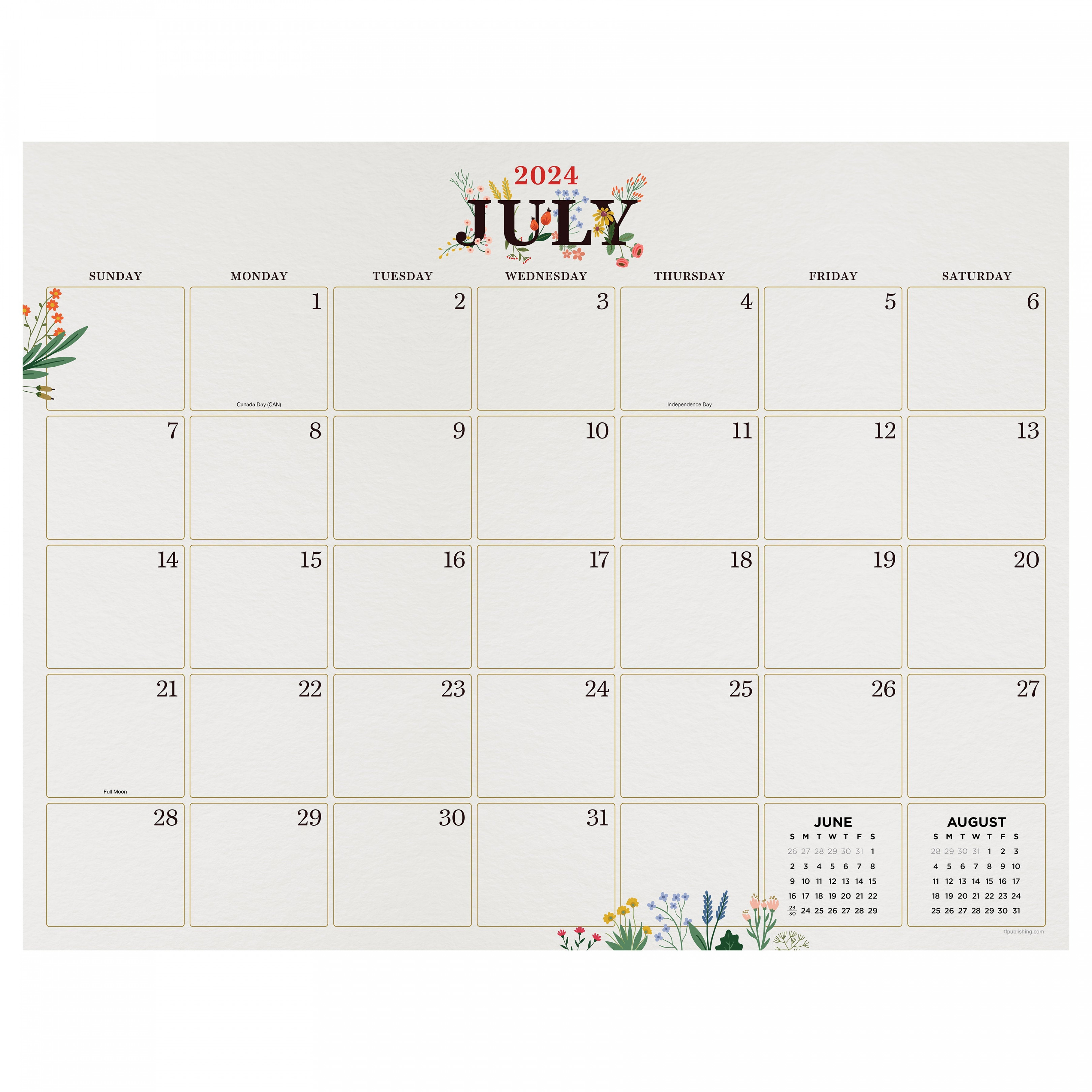 July  - June  Floral - Large Monthly Desk Pad Blotter Academic  Calendar