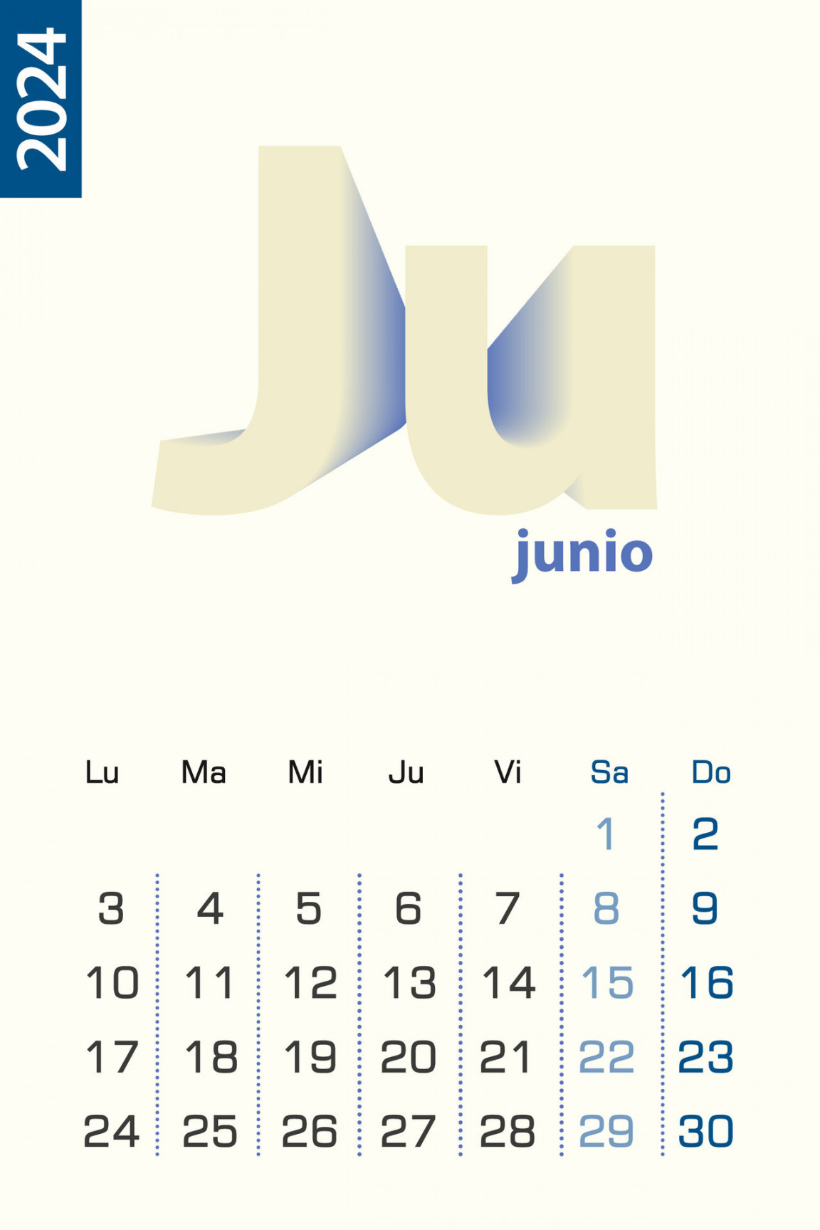 Minimalist calendar template for June , vector calendar in
