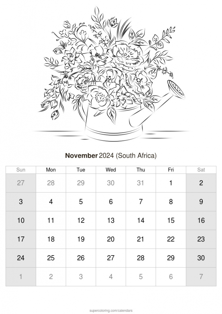 November  calendar - South Africa