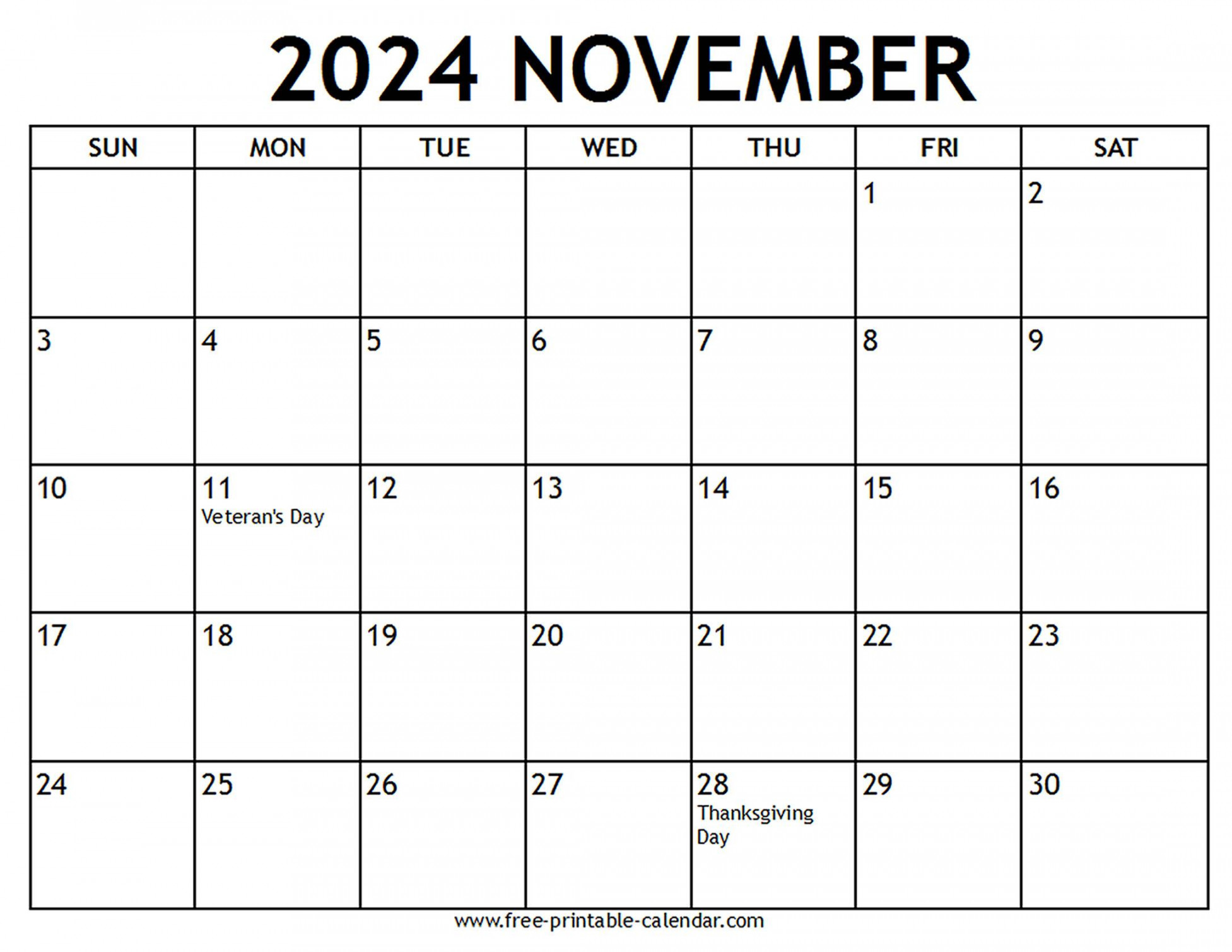 November  Calendar US Holidays - Free-printable-calendar