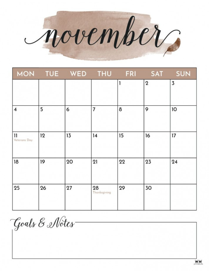 November  Calendars -  FREE Printables  Printabulls
