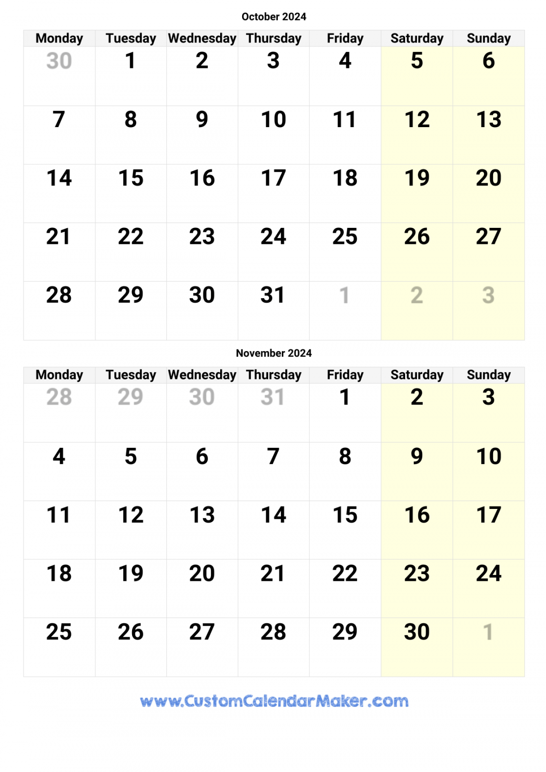 october and november printable calendar template 0