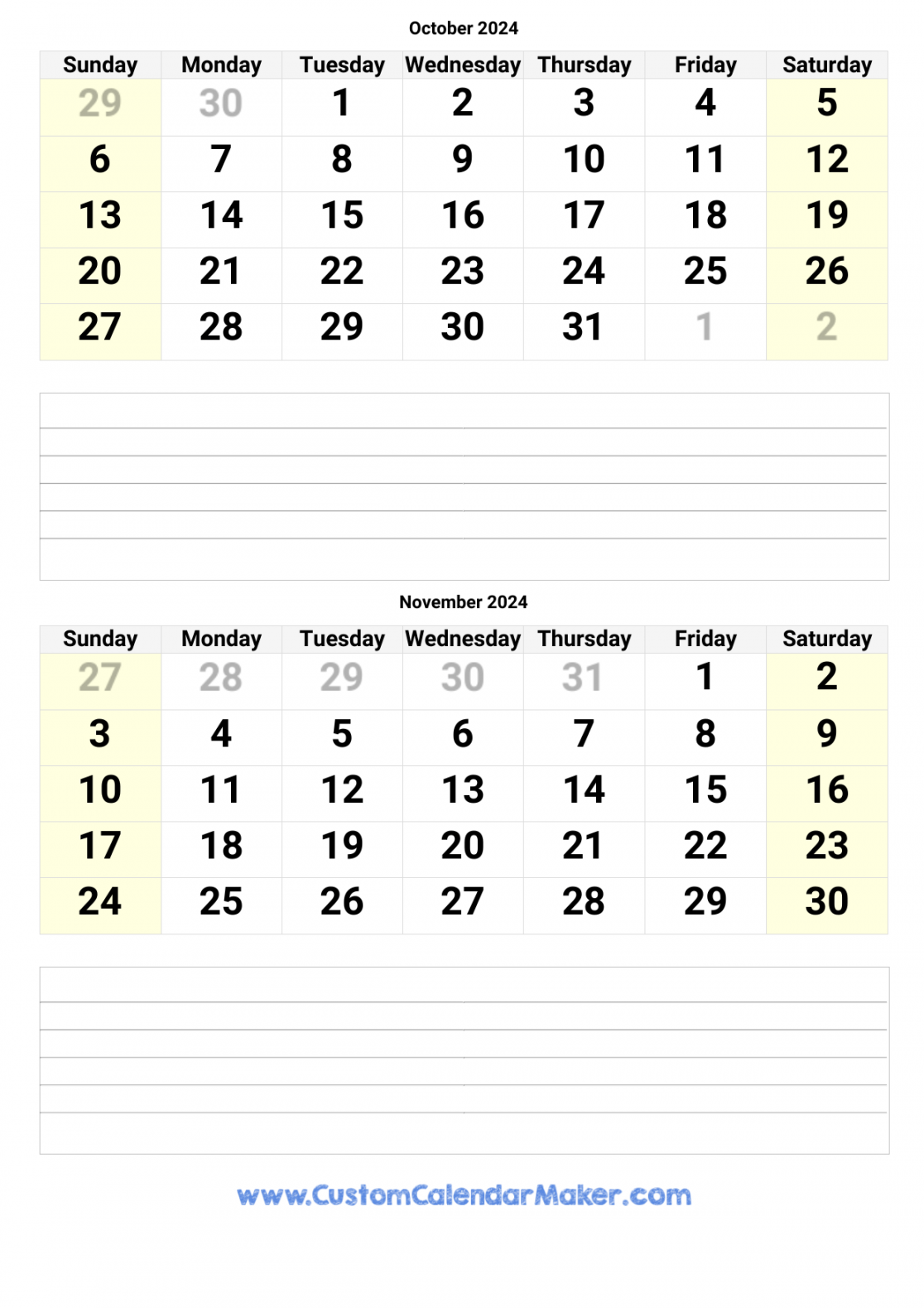 october and november printable calendar template 3