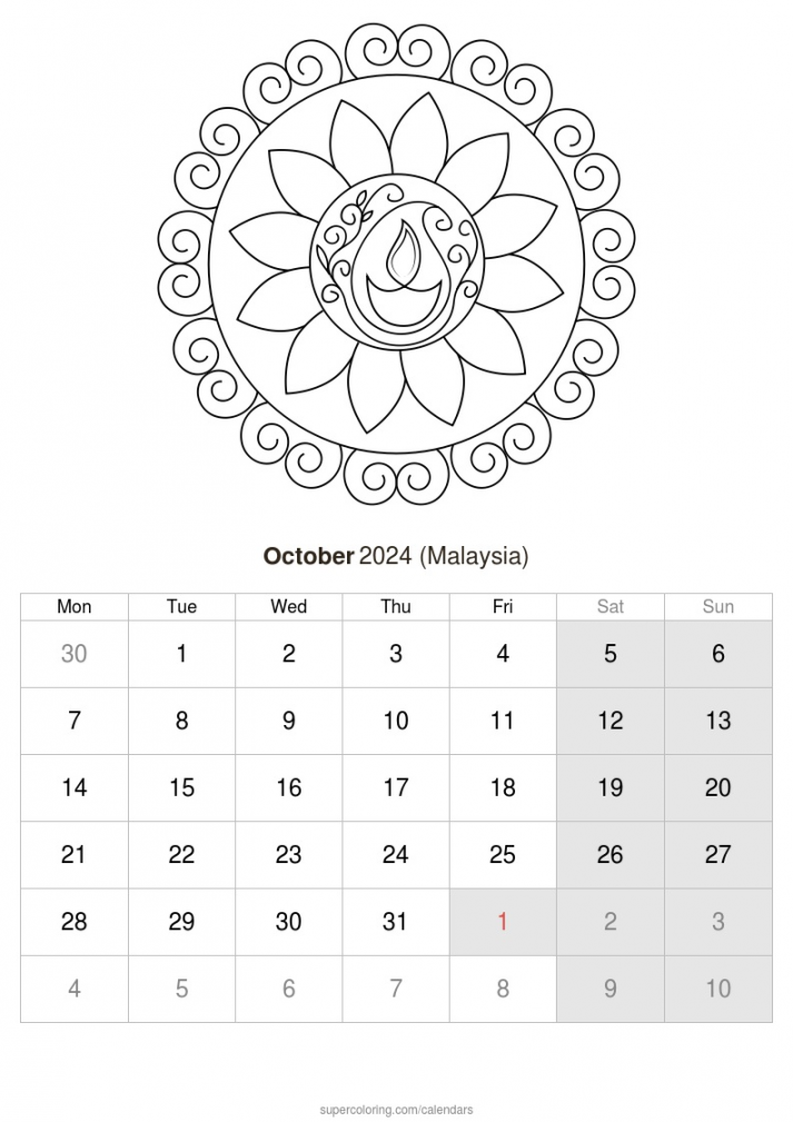 October  calendar - Malaysia