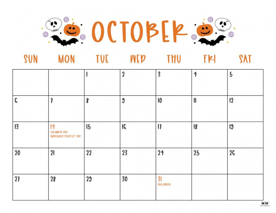 October  Calendars -  FREE Printables  Printabulls
