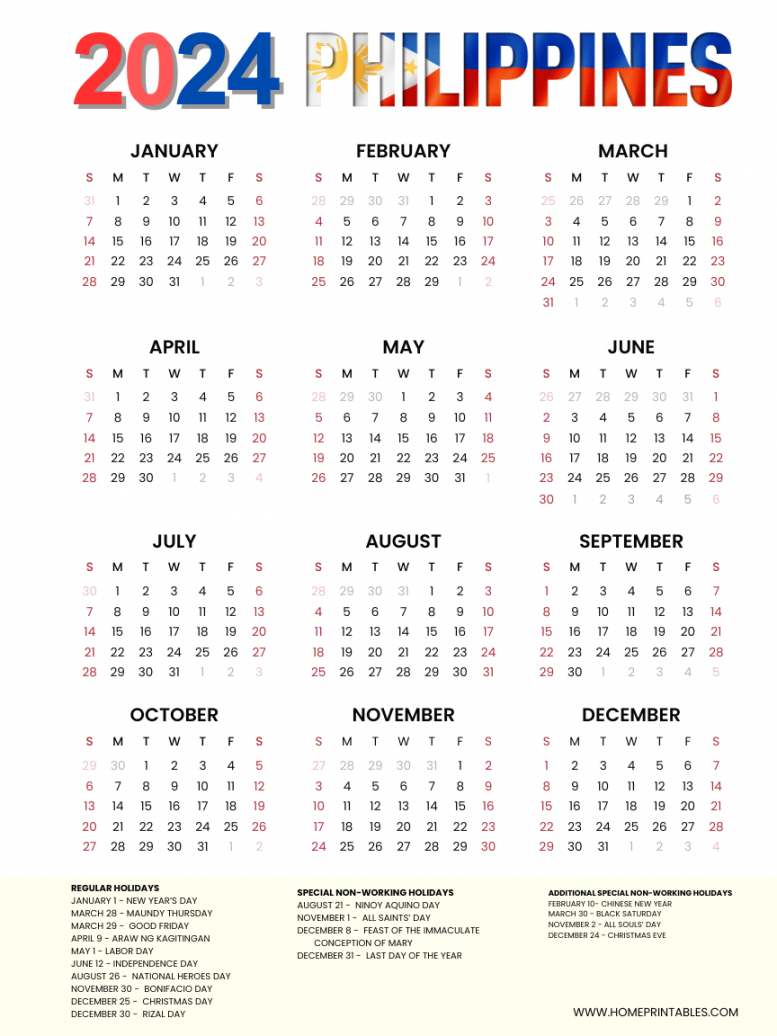 philippines calendar with holidays free download