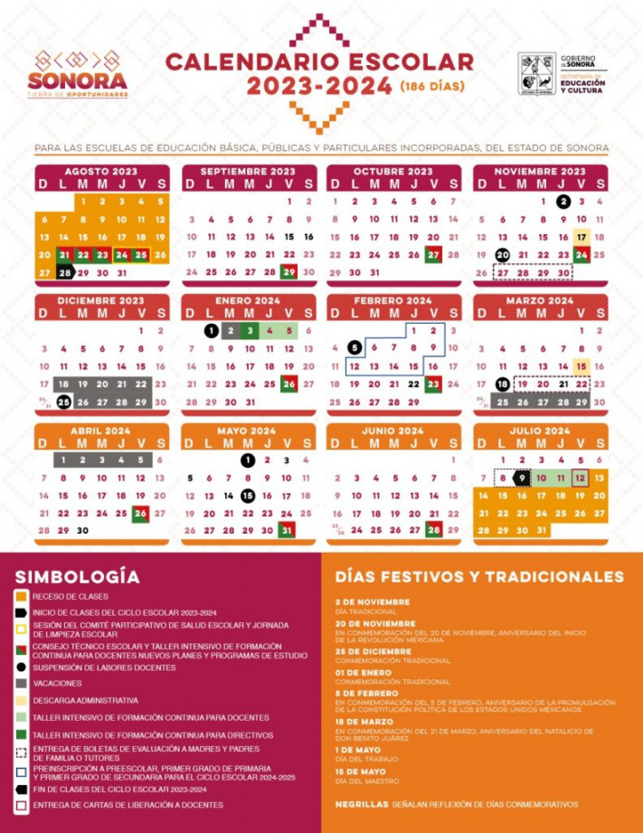 Presenta Gobierno de Sonora calendario escolar para el ciclo
